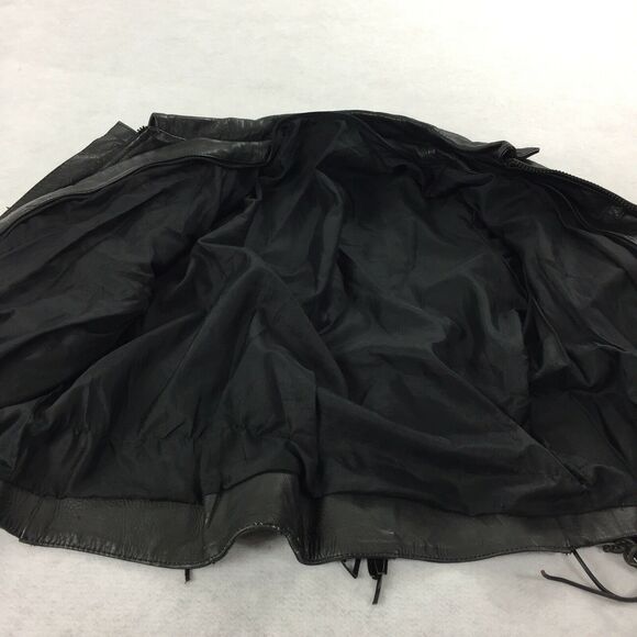 Vintage Leather Motorcycle Jacket Size Large Womens Black Braided Fringe Roses L - Picture 3 of 4